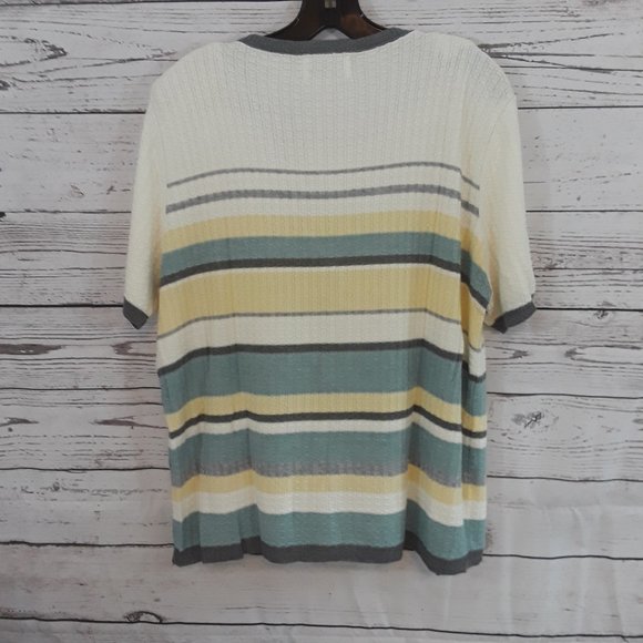 Alfred Dunner Knit Top Cream Pale Yellow Teal Gray - Picture 5 of 6